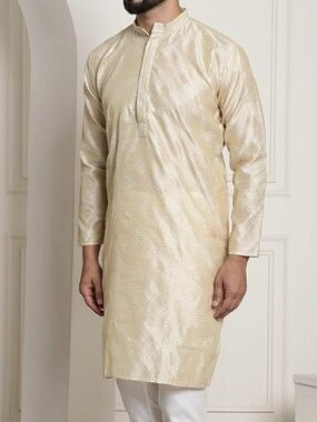 Sonjanya Gold jacquard silk Kurta with mandarin collar only no pants
